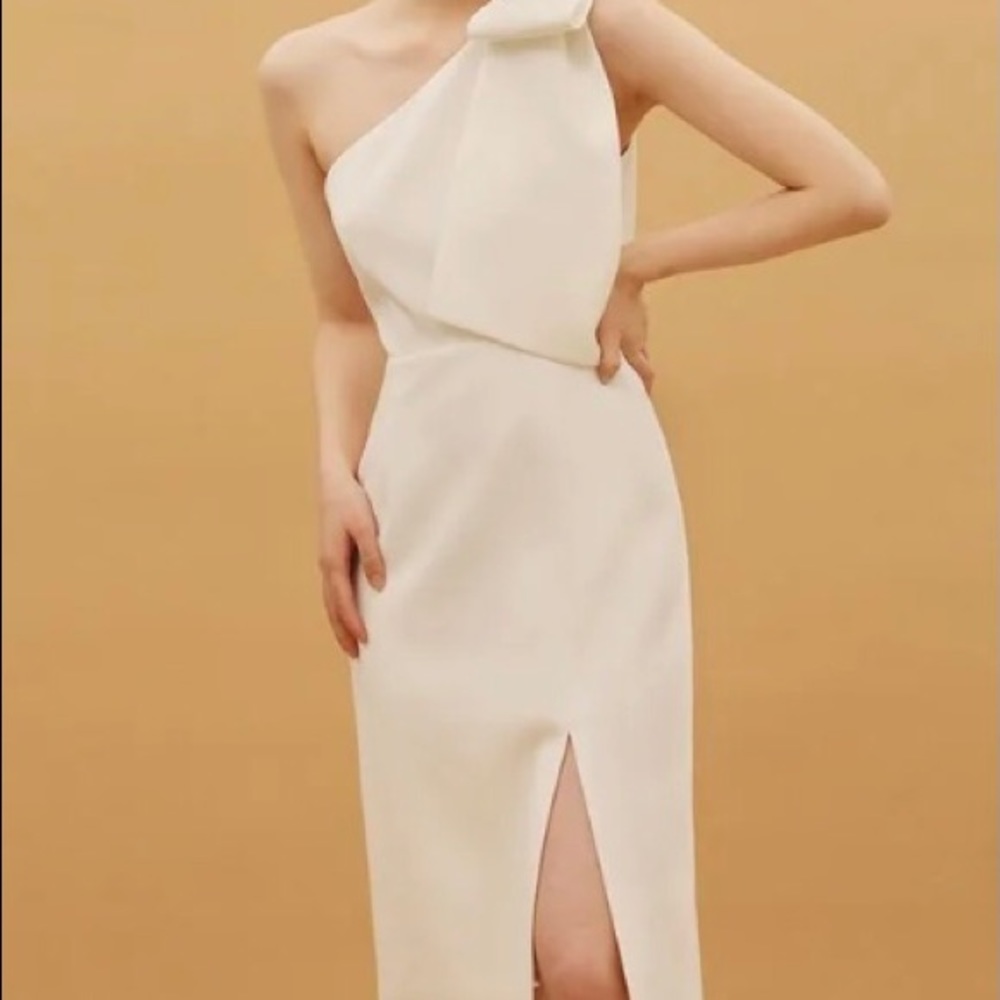 White dress/ wedding ceremony/one shoulder dress